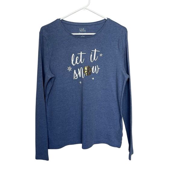 Croft & Barrow | Let It Snow Sequin Snowflake Long Sleeve Top Large Blue Gold - Picture 1 of 6